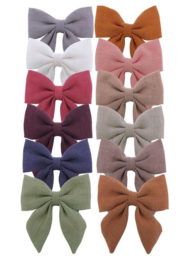 Sugarmelon 12 PCS Linen Bow Hair Clips for Baby Girls Hair Bows Alligator Clips Accessories Infants Toddler Kids Hairgrips (Linen 3.2'' Sailor Bow) - Image 1
